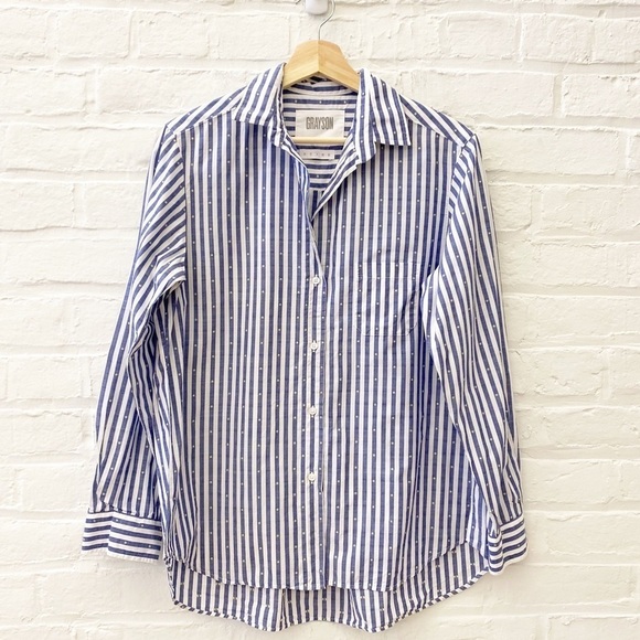 Grayson || Hero Striped Button Down Shirt Blue White 3 Medium - Picture 1 of 7